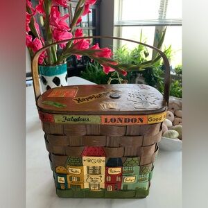 Vintage 1960’s Signed Nan Caro Hand-Painted Woven Wood Purse